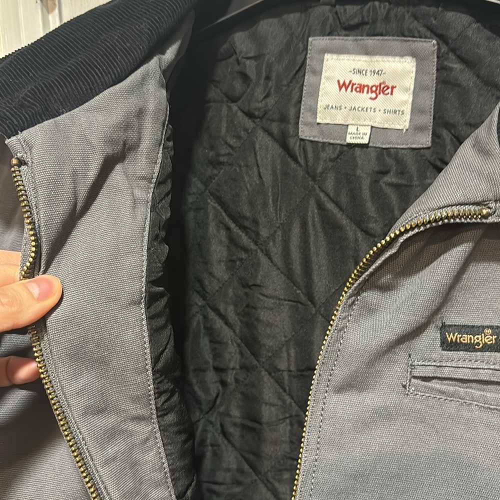 Wrangler Men's Workwear Jacket Quilted Lining Corduroy Collar GREY,Size S/M/L/XL - Picture 10 of 11